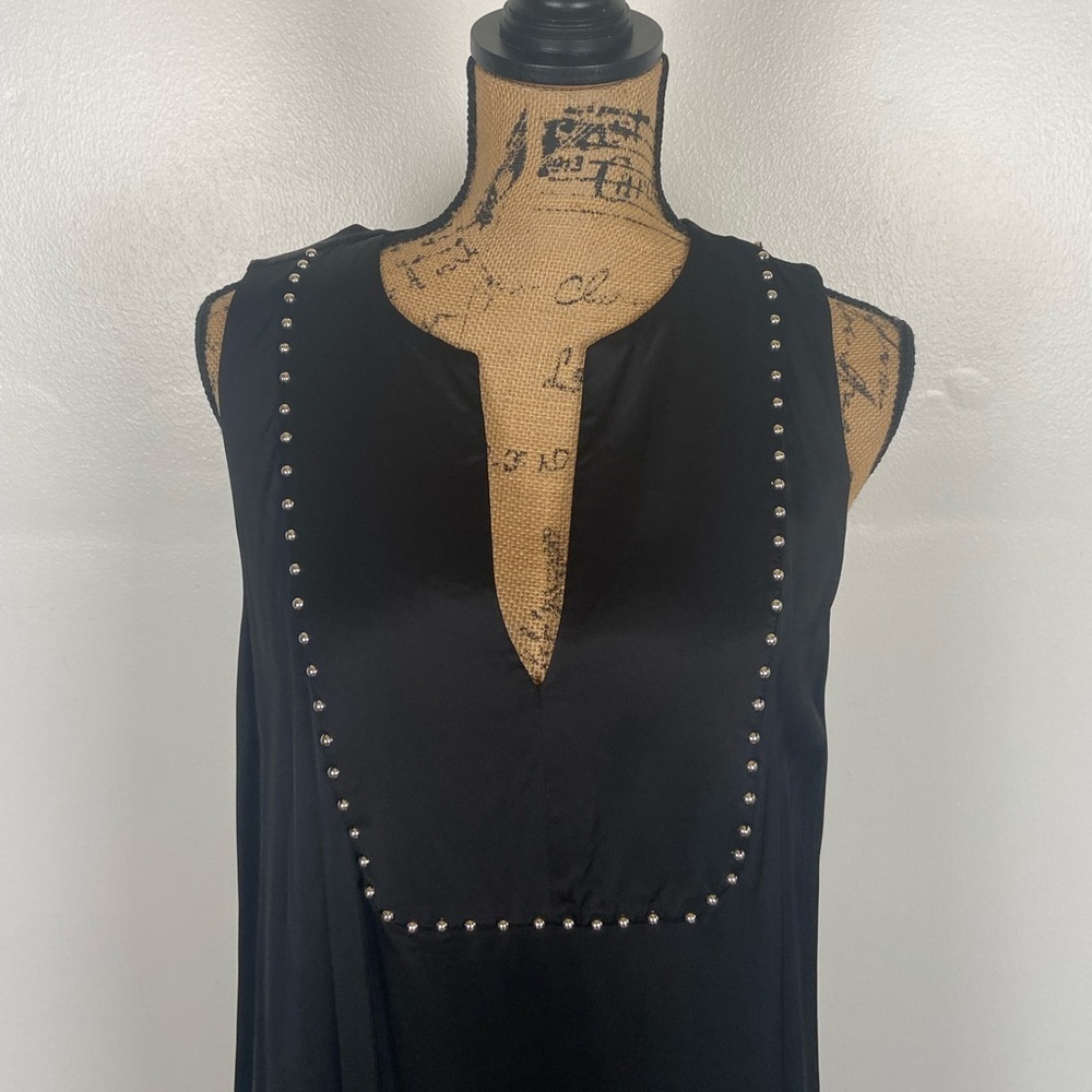 Zara Satin Studded Midi Dress Size M Oversized Black‎ Sleeveless Split Sides - Picture 2 of 10
